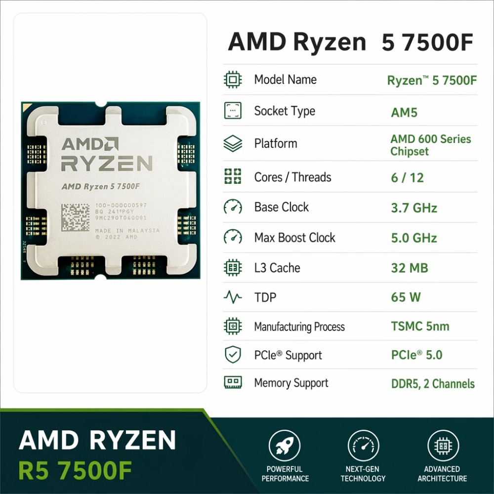 Gaming CPU AMD Ryzen 5 7500F 6 - огляд і ціна Esports Gaming Brands